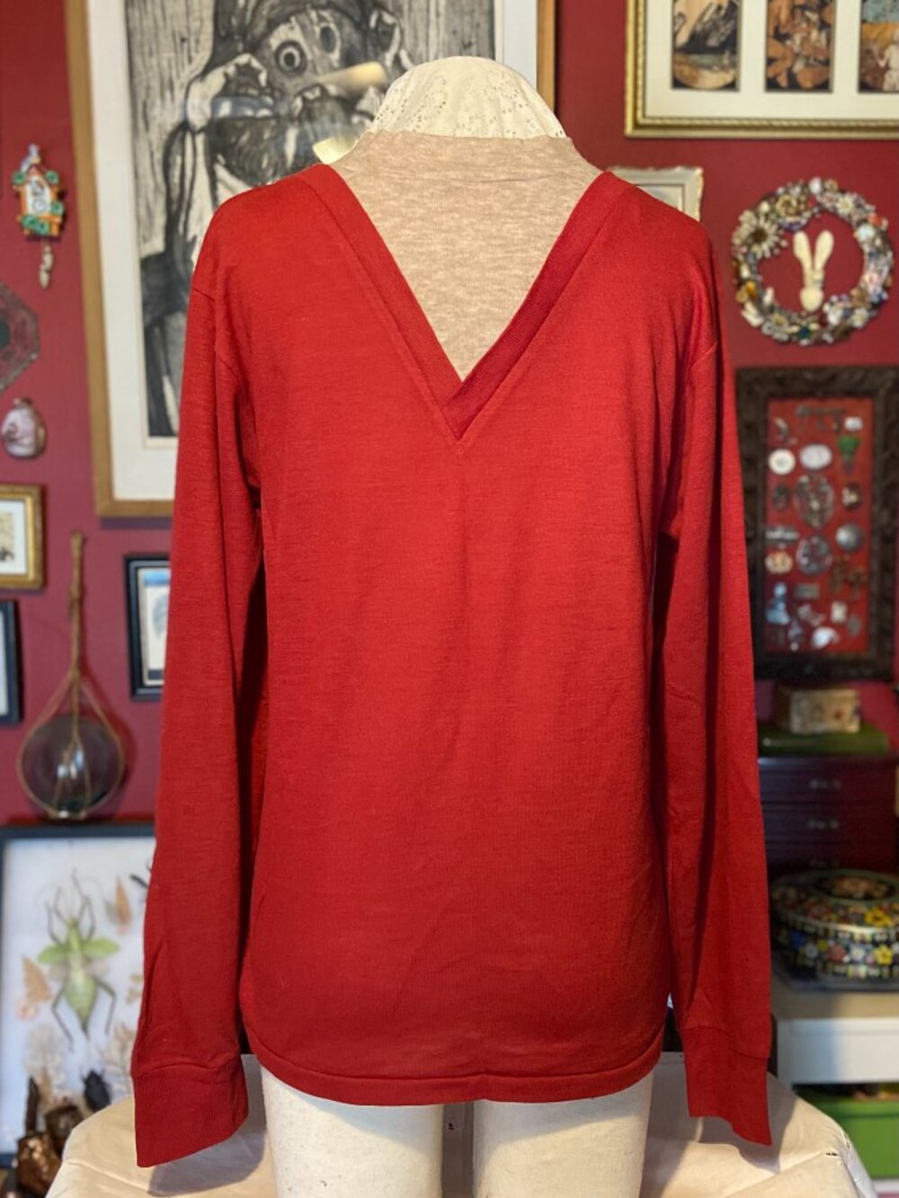 Vintage Men's Shirt Brick red/Rust Oatmeal V-Inset 70's No tags Long Sleeves